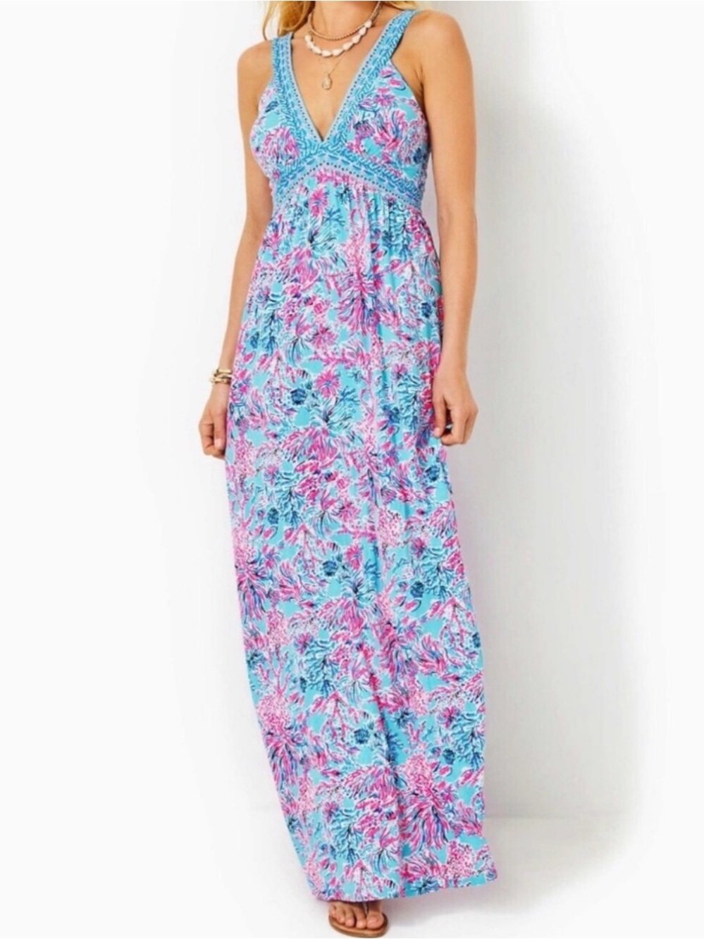 Lilly Pulitzer Serena Maxi Dress Celestial Blue Seek And Sea NWT  Sz 4